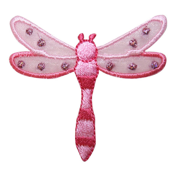 ID 1656A Pink Spotted Dragonfly Patch Garden Bug Embroidered Iron On Applique