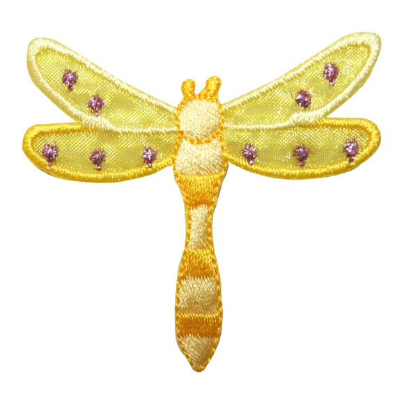 ID 1656B Yellow Spotted Dragonfly Patch Garden Bug Embroidered Iron On Applique
