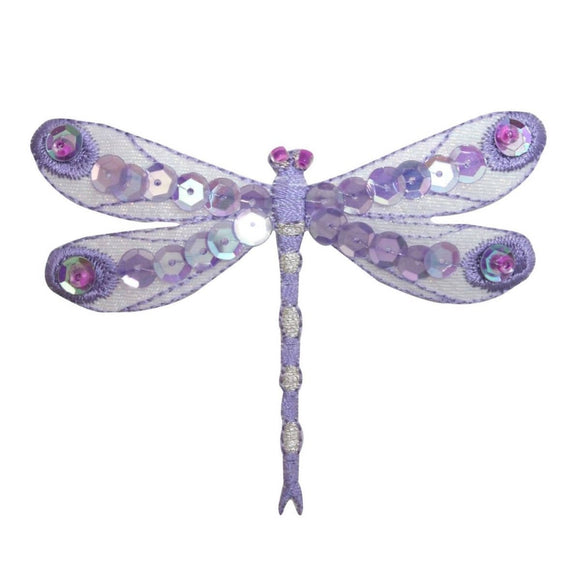 ID 1657A Sequin Dragonfly Patch Garden Insect Bug Embroidered Iron On Applique