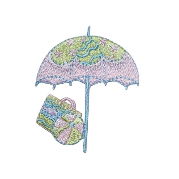 ID 3375 Beach Umbrella And Bag Patch Ocean Vacation Embroidered Iron On Applique