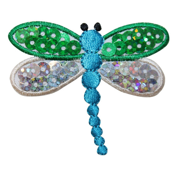ID 1664B Sequin Dragonfly Patch Garden Flying Bug Embroidered Iron On Applique