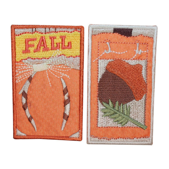 ID 1961AB Set of 2 Fall Leaf Acorn Patches Autumn Embroidered Iron On Applique