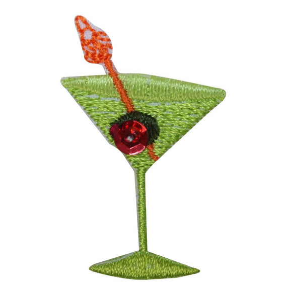 ID 1964B Martini With Olive Patch Glass Alcohol Embroidered Iron On Applique