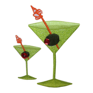 ID 1964AB Set of 2 Martini With Olive Patches Drinks Embroidered IronOn Applique