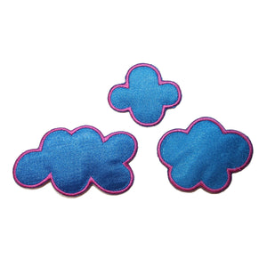 ID 1966ABC Set of 3 Puffy Cloud Patches Rainy Blue Sky Weather Iron On Applique