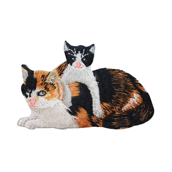 ID 2906 Mama Cat and Kitten Patch Calico Kitten Pet Embroidered Iron On Applique