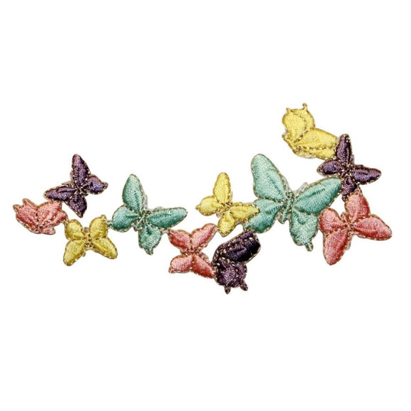 ID 2007 Butterfly Chain Patch Cluster Bunch Insect Embroidered Iron On Applique