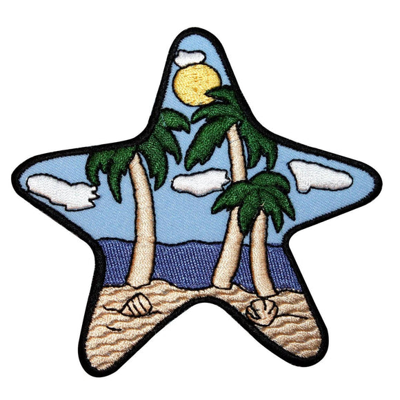 ID 1700 Beach Scene Starfish Patch Ocean View Craft Embroidered Iron On Applique