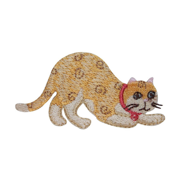 ID 3012 Spotted Cat Pouncing Patch Kitten Kitty Pet Embroidered Iron On Applique