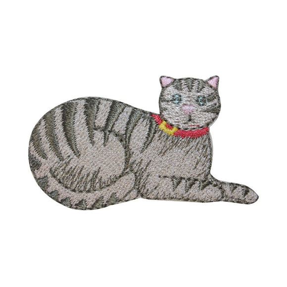 ID 3017 Striped Cat Laying Down Patch Kitten Kitty Embroidered Iron On Applique