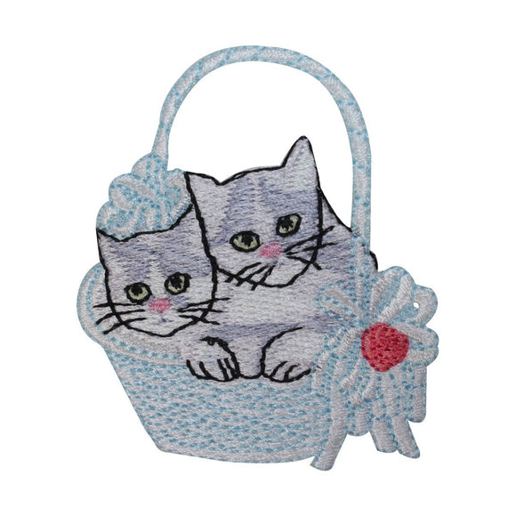 ID 2936 Pair of Kittens In Basket Patch Kitty Cat Embroidered Iron On Applique