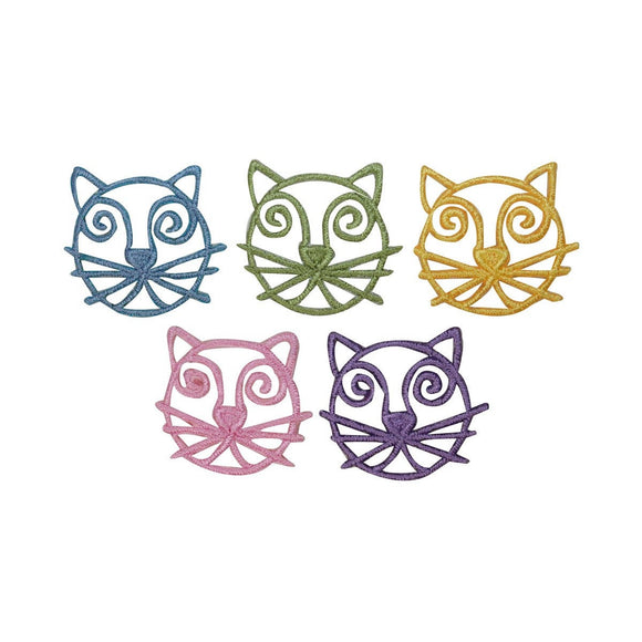 ID 3036A-E Set of 5 Cat Face Patches Kitten Craft Embroidered Iron On Applique