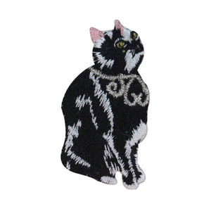 ID 3038A Fancy Black Cat Patch Kitten Kitty Pet Embroidered Iron On Applique
