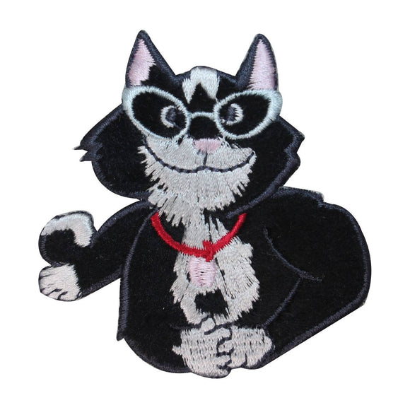 ID 2957 Fluffy Cat With Glasses Patch Happy Kitten Embroidered Iron On Applique