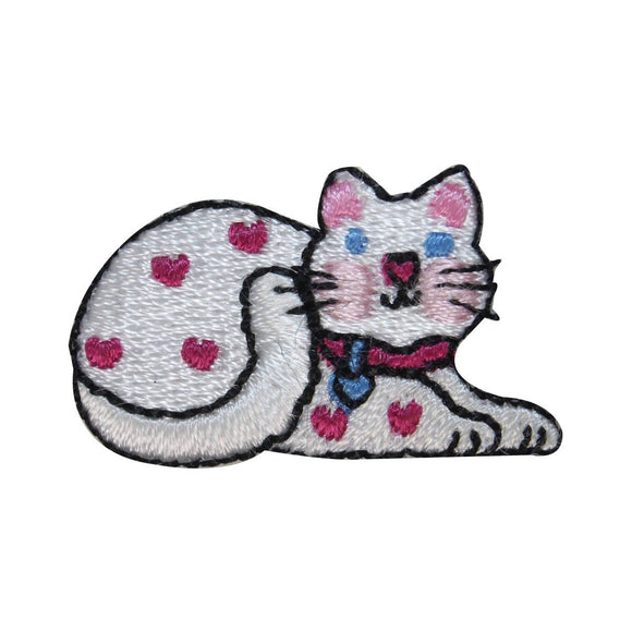 ID 3050 Cute White Spotted Cat Patch Kitten Kitty Embroidered Iron On Applique