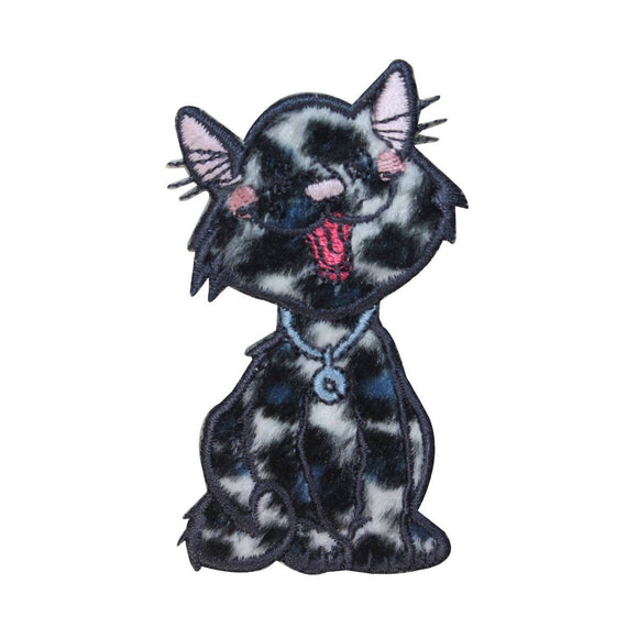 ID 2968 Fluffy Kitten Yawning Patch Furry Cat Pet Embroidered Iron On Applique