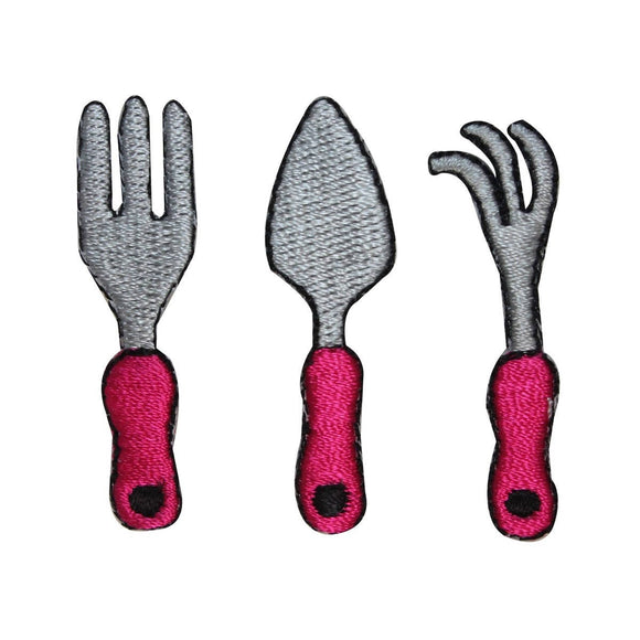 ID 3074ABC Set of 3 Garden Tools Patch Fork Spade Embroidered Iron On Applique