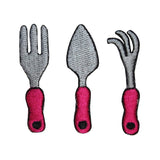 ID 3074ABC Set of 3 Garden Tools Patch Fork Spade Embroidered Iron On Applique