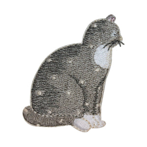 ID 2997 Grey Spotted Cat Patch Kitten Kitty Pet Embroidered Iron On Applique