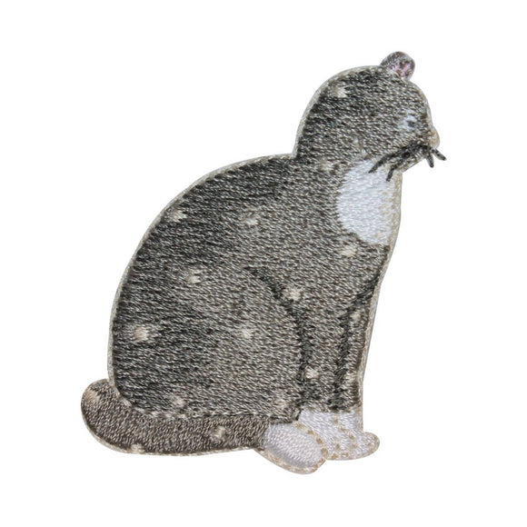 ID 2997 Grey Spotted Cat Patch Kitten Kitty Pet Embroidered Iron On Applique