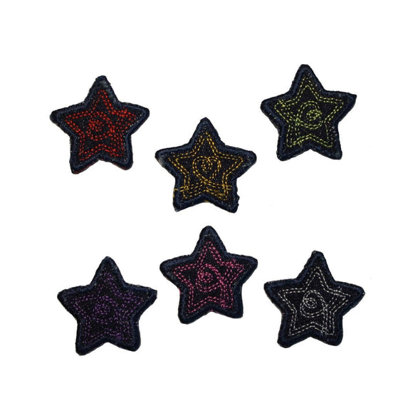ID 3430A-F Set of 6 Jean Stitched Star Patch Craft Embroidered Iron On Applique