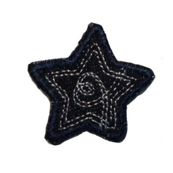 ID 3430A Blue Jean Stitched Star Patch Badge Craft Embroidered Iron On Applique