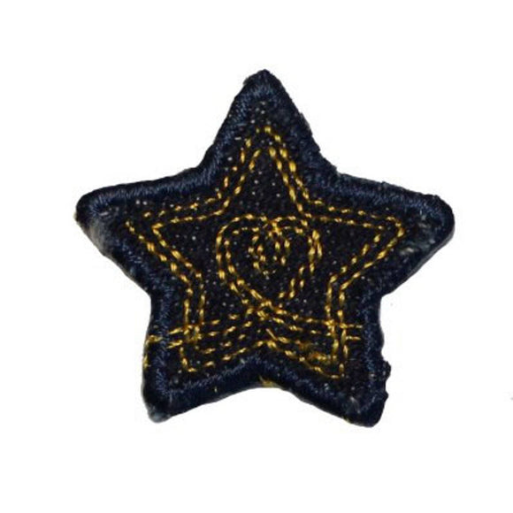 ID 3430B Blue Jean Stitched Star Patch Badge Craft Embroidered Iron On Applique