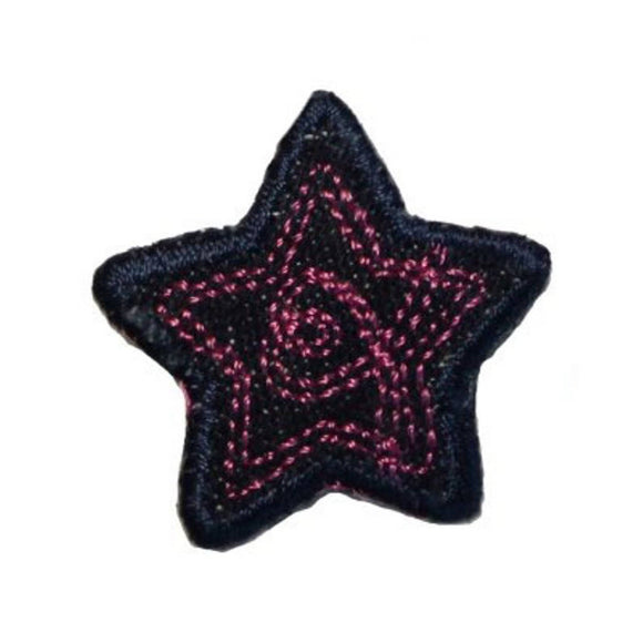 ID 3430D Blue Jean Stitched Star Patch Badge Craft Embroidered Iron On Applique