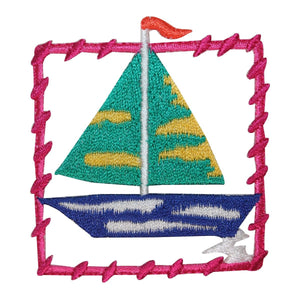 ID 1824 Framed Sailboat Boat Patch Ocean Sail Craft Embroidered Iron On Applique