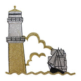 ID 1830 Lighthouse and Ship Patch Nautical Travel Embroidered Iron On Applique