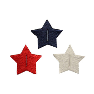 ID 3456ABC Set of 3 Stars with Button Slot Patch Embroidered Iron On Applique