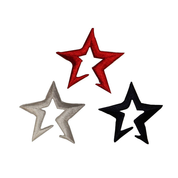 ID 3457ABC Set of 3 Patriotic Notched Star Patch Embroidered Iron On Applique