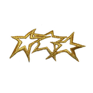 ID 3458A Trio of Gold Stars Strip Patch Shiny Craft Embroidered Iron On Applique