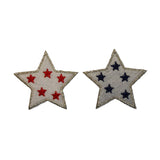 ID 3463AB Set of 2 Spotted Star Patch Patriotic Embroidered Iron On Applique