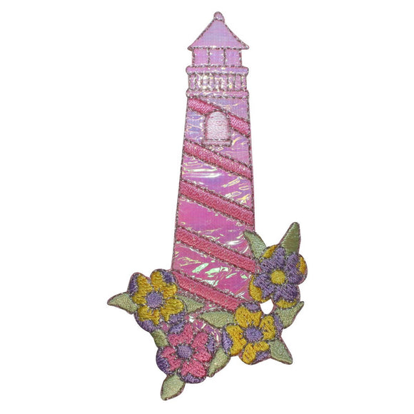 ID 1863 Floral Lighthouse Patch Travel Nautical Embroidered Iron On Applique