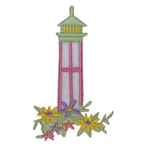 ID 1864 Floral Lighthouse Patch Travel Nautical Embroidered Iron On Applique