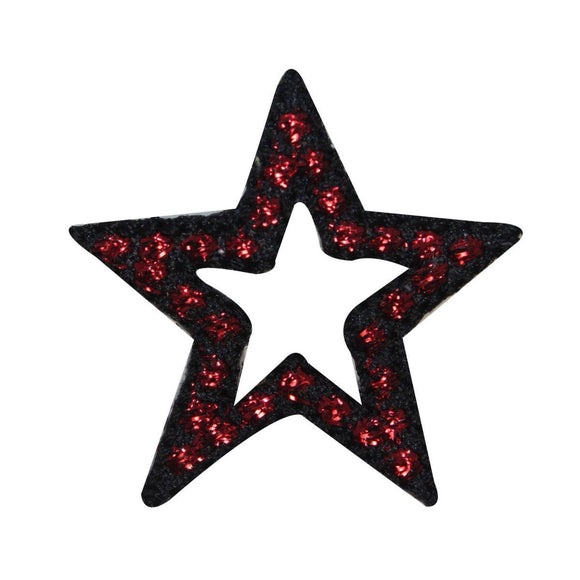 ID 3504 Black Star With Red Dots Patch Shiny Craft Embroidered Iron On Applique