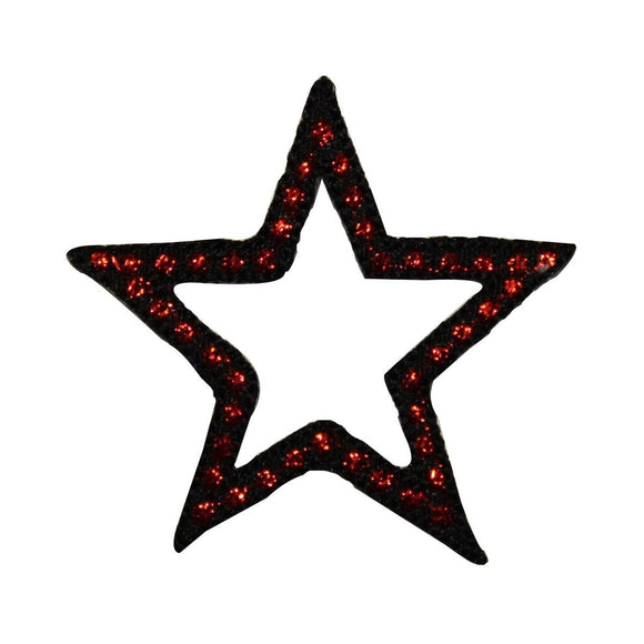 ID 3505 Black Star Red Spots Patch Shiny Craft Embroidered Iron On Applique