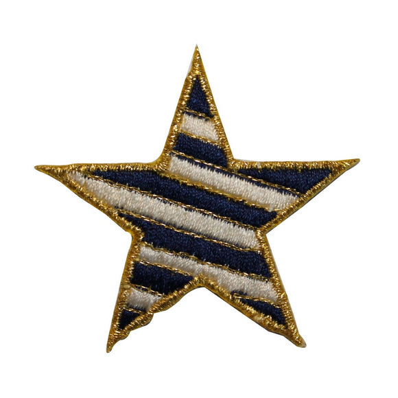 ID 3511 Striped Star Patch Gold Emblem Craft Embroidered Iron On Applique