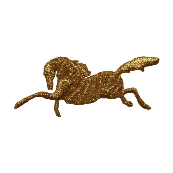 ID 3603 Gold Horse Silhouette Patch Wild Mustang Embroidered Iron On Applique