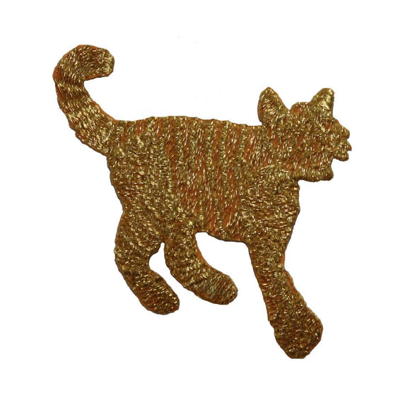 ID 3604 Gold Cat Silhouette Patch Feline Kitty Embroidered Iron On Applique