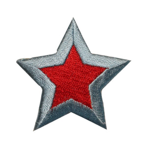 ID 3546 Red Star With Blue Trim Patch Craft Emblem Embroidered Iron On Applique