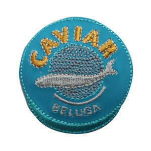 ID 3655 Beluga Caviar Can Patch Pleather Fancy Food Embroidered Iron On Applique
