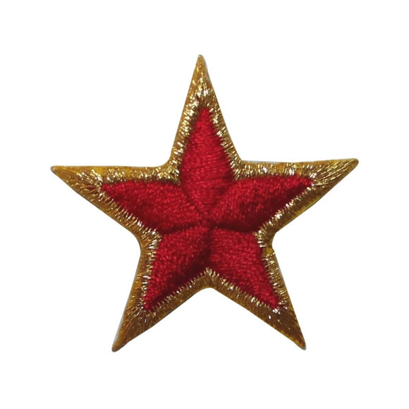ID 3565 Red Star With Gold Trim Patch Craft Symbol Embroidered Iron On Applique