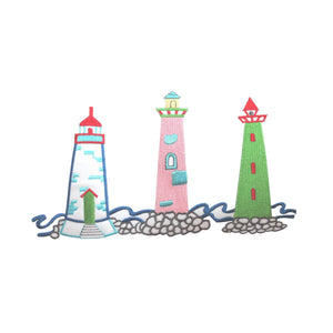 ID 5013 Beach Lighthouses On Shore Large Patch Sea Embroidered Iron On Applique