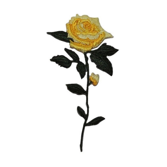 ID 6001 Yellow Rose Stem Patch Blossom Bloom Love Embroidered Iron On Applique