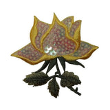 ID 6002 Sequin Yellow Rose Patch Blossom Open Flower Embroidered IronOn Applique