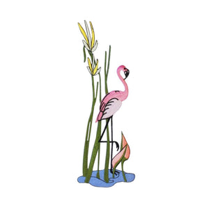 ID 5023 Flamingo Standing Large Patch Pink Lake Bird Embroidered IronOn Applique