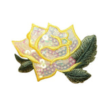 ID 6012 Sequin Rose Blossom Patch Yellow Flower Embroidered Iron On Applique