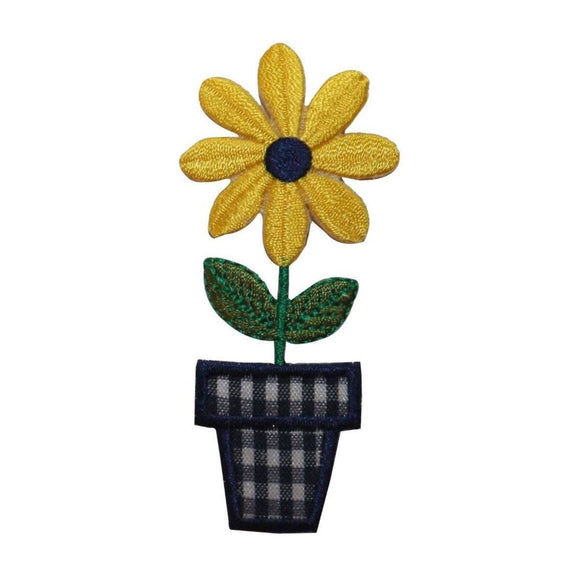 ID 6023 Sunflower Potted Plant Patch Yellow Flower Embroidered Iron On Applique